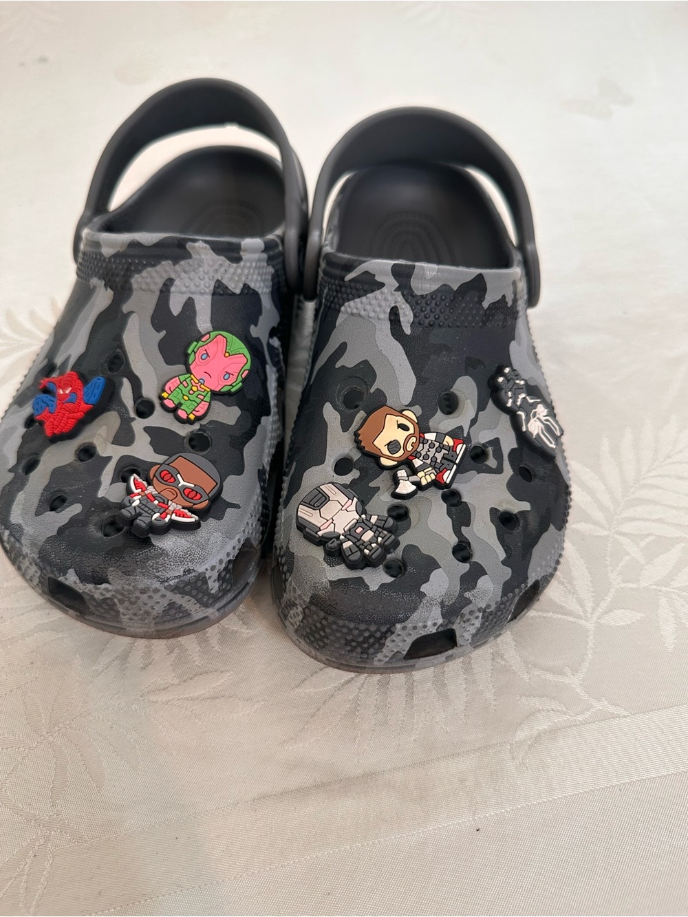 CROCS Kids Black & Gray Camo Clog with Character Charms